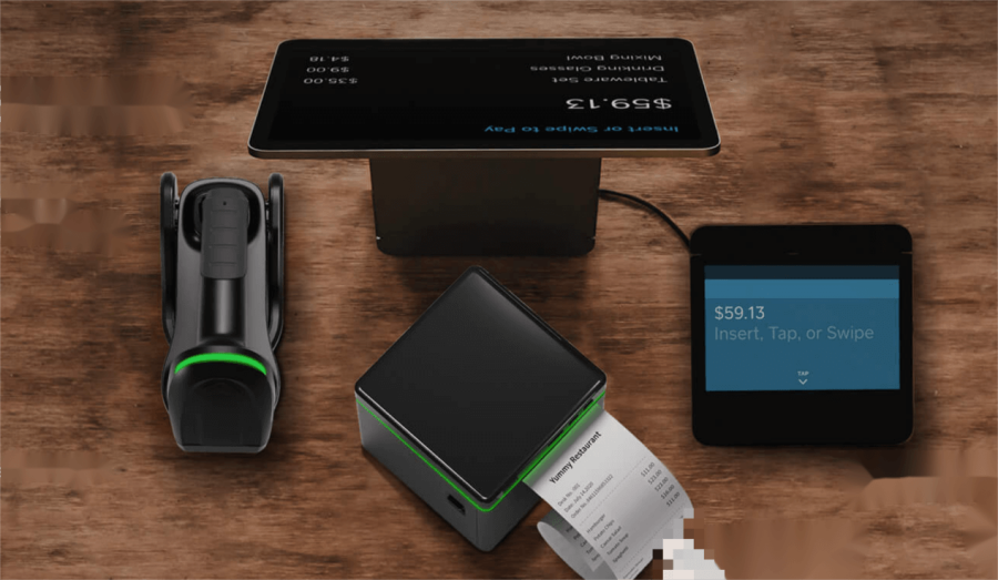 Cloud POS system with receipt printer and payment terminal for retail transactions